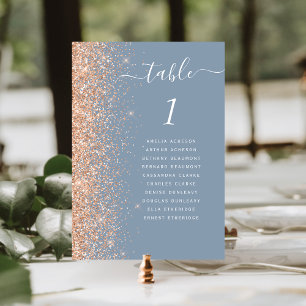 Modern Peach Glitter Dusty Blue Wedding Table Number