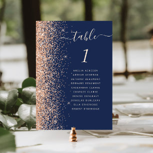 Modern Peach Glitter Navy Blue Wedding Table Number