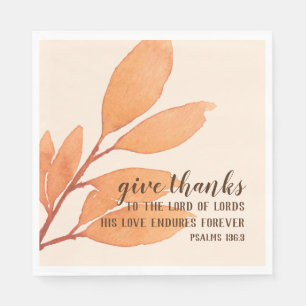 Modern Peach Gold Watercolor Give Thanks Scripture Napkin