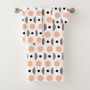 Modern Peach Grey Circle Dot Bath Towel Set