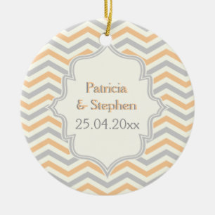 Modern peach, grey, ivory chevron pattern custom ceramic tree decoration