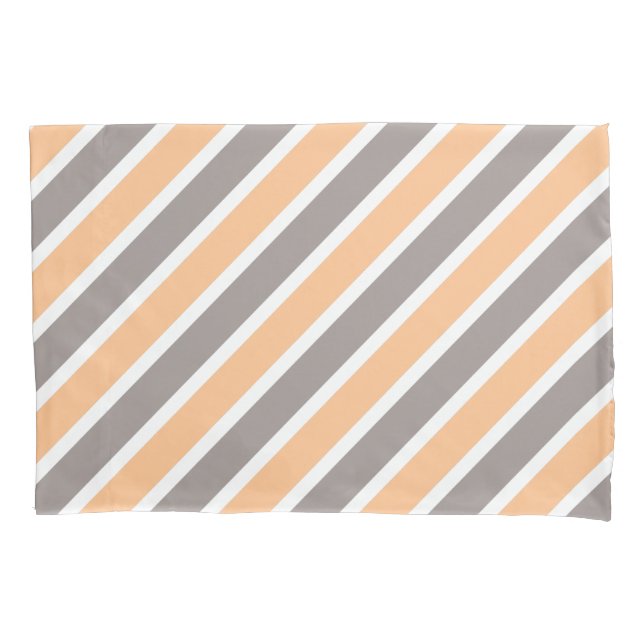 Modern Peach Grey Stripes Pattern Pillowcase (Front)