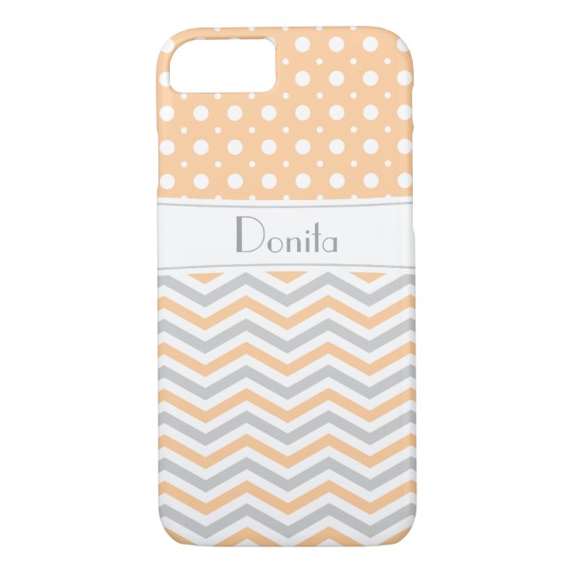 Modern peach, grey, white chevron & polka dot Case-Mate iPhone case (Back)