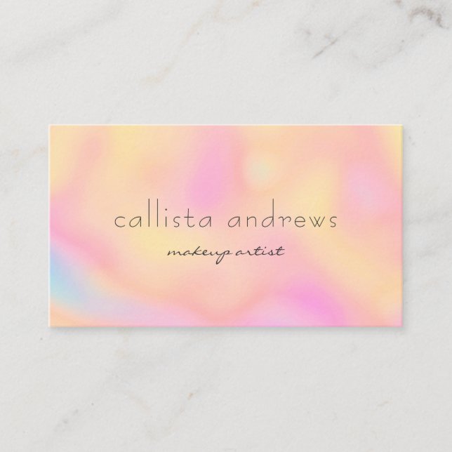 Modern Peach Holographic Rainbow Makeup Artist Business Card (Front)