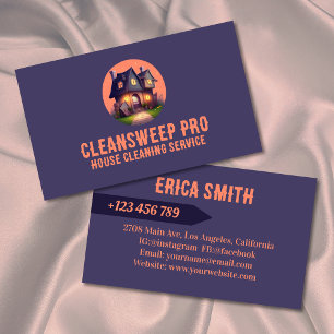 Modern Peach House Cleaner Maid Service Logo Business Card