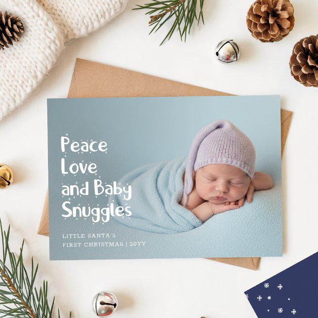 Modern Peach Love Baby's First Christmas Photo Holiday Card (Creator Uploaded)