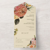 Modern Peach Mimosa Floral Green
