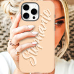 Modern Peach Minimal Script Name iPhone 16 Pro Max Case<br><div class="desc">Embrace modern minimalism with this sleek Peach Minimalist Script Name iPhone 16 Pro Max Case. This chic design features your name elegantly displayed in a flowing script against a peach backdrop, creating a look that's both understated and personalised. Perfect for those who appreciate clean lines, simple sophistication, and a touch...</div>