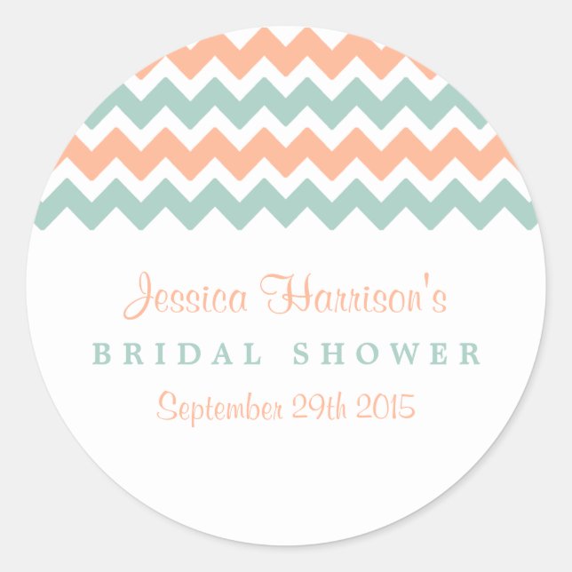 Modern Peach & Mint Chevron Bridal Shower Stickers (Front)