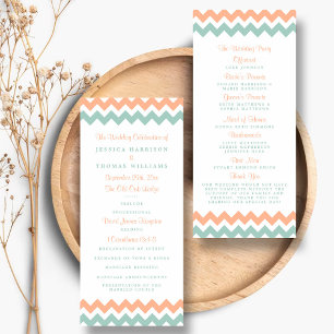 Modern Peach & Mint Chevron Wedding Program Rack Card