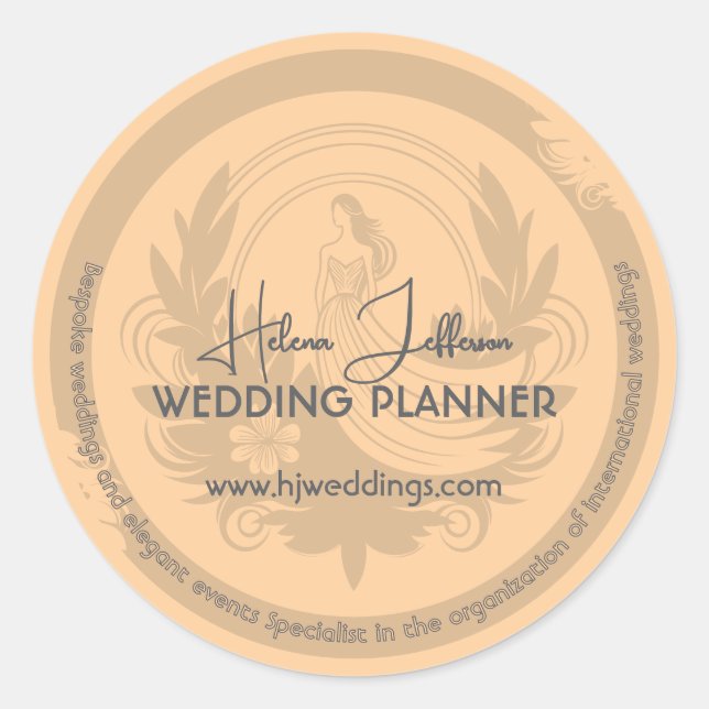 Modern Peach  Motif Logo Wedding Planner Classic Round Sticker (Front)