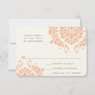 Modern Peach Mushroom Damask Wedding RSVP
