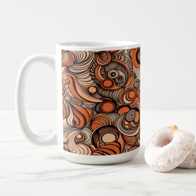 Modern Peach Orange Abstract Pattern Coffee Mug (With Donut)