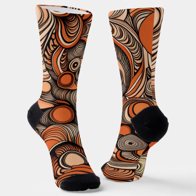 Modern Peach Orange Abstract Pattern Socks (Angled)