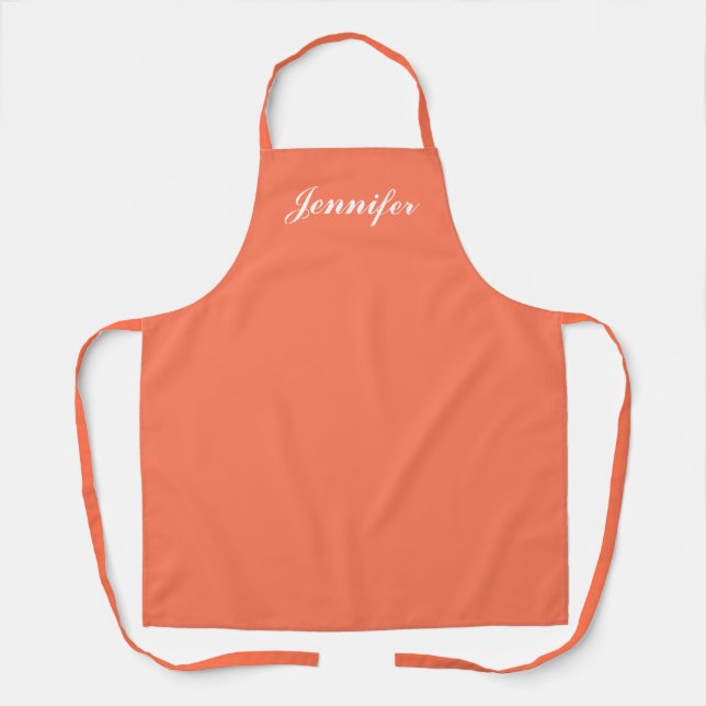 Modern Peach Orange Script Womens Personalised  Apron (Front)