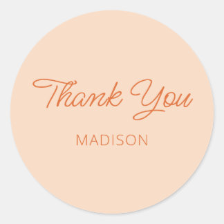 Modern Peach Orange Thank You Classic Round Sticker