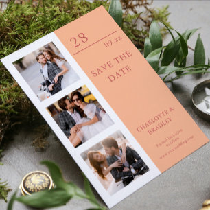 Modern Peach Pink Four Photo Wedding Save The Date