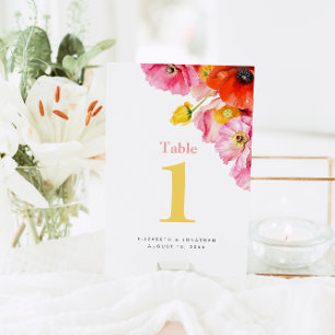 Modern Peach Pink Orange Poppies Wedding  Table Number