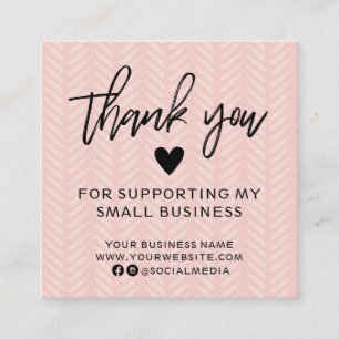 Modern Peach Pink Thank You Square Business Card