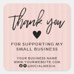 Modern Peach Pink Thank You Square Sticker