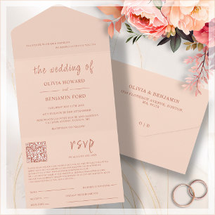 Modern Peach QR Code All In One Invitation