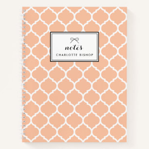 Modern Peach Quatrefoil Pattern Personalised Notebook