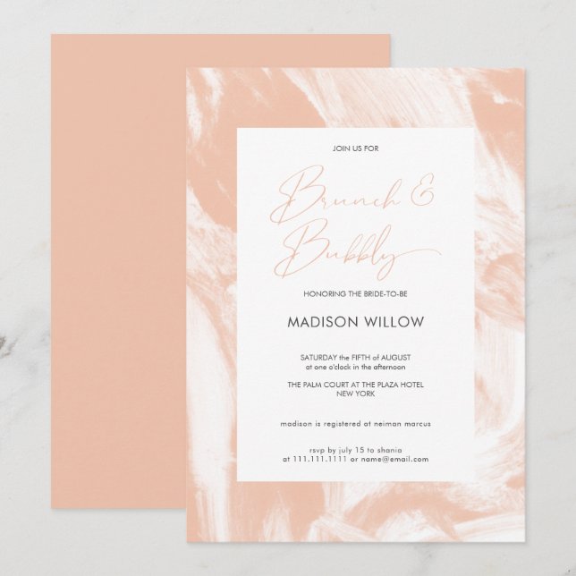 Modern Peach Rosé Brunch Bubbly Bridal Shower Invitation (Front/Back)