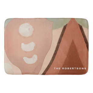 Modern Peach Rust Trendy Organic Abstract Art Bath Mat
