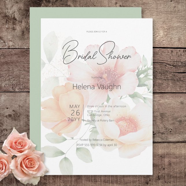 Modern Peach & Sage Green Flowers Bridal Shower Invitation (Modern Peach & Sage Green Flowers Bridal Shower Invitation)