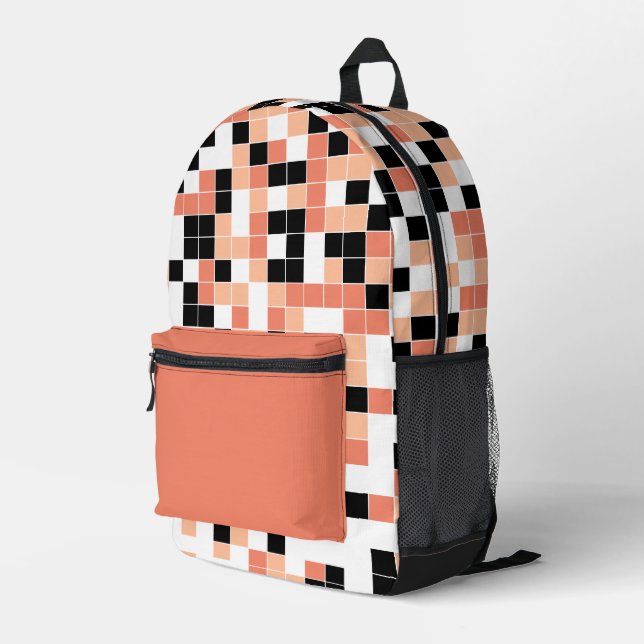 Modern Peach Salmon Geometric Pattern Printed Backpack (Back Corner Right)