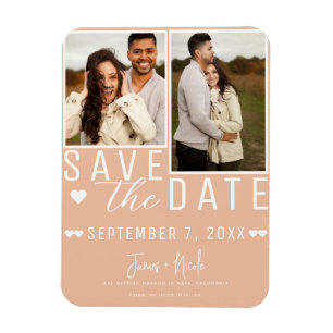Modern Peach Save the Date 2 Photo Wedding Magnet