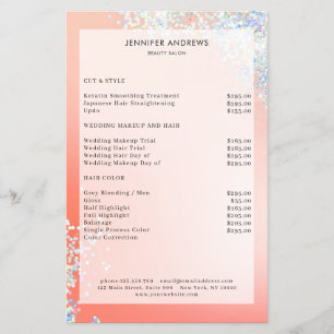 Modern Peach Silver Glitter Salon Price List Flyer