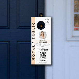 Modern Peach Simple Notary Public Photo Logo QR  Door Hanger