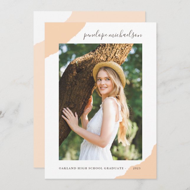 Modern Peach Splashes Photo Graduation Party Invitation (Front/Back)