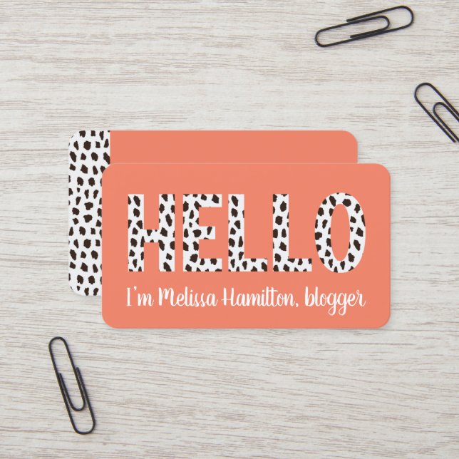 Modern Peach Spots HELLO I'm Name Personalised Business Card (Front/Back In Situ)