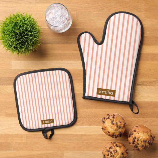 Modern Peach Stripe Create Your Own Oven Mitt & Pot Holder Set (Top Down)