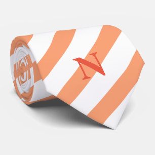 modern peach stripes orange monogram  tie