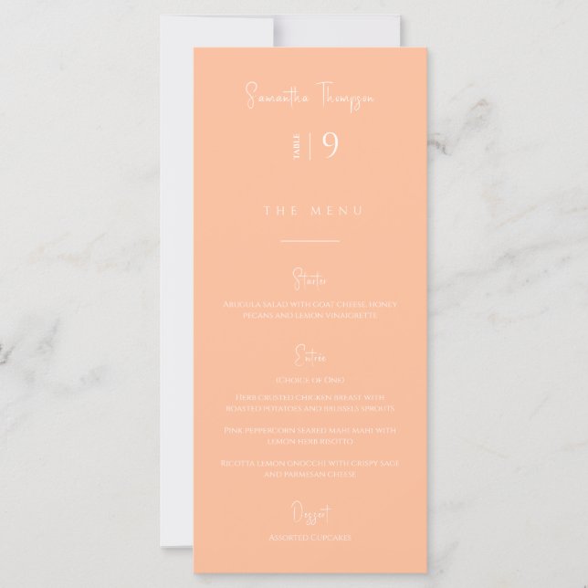 Modern Peach Thank You Escort Placecard Menu (Front)