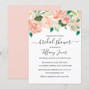 Modern Peach Watercolor Floral Bridal Shower Invitation
