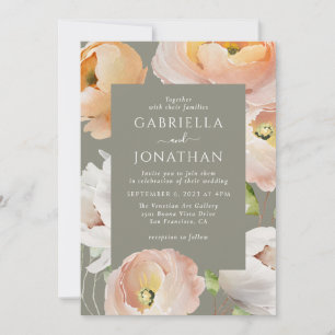Modern Peach Watercolor Floral Wedding  Invitation