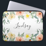 Modern Peach Watercolor Flowers Monogrammed Laptop Sleeve<br><div class="desc">With the beautiful peach and cream watercolor flowers and your name is a calligraphic script,  this computer sleeve will sure to be an eye catcher whenever anyone sees your laptop in your hands!</div>