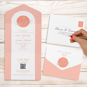 Modern Peach Wedding All In One Invitation