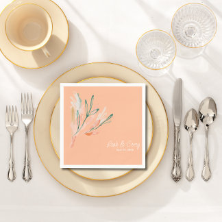 Modern Peach Wedding Cocktail Napkin