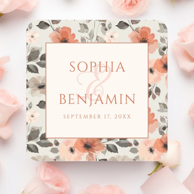 Modern Peach Wedding  Square Sticker (Creator Uploaded)