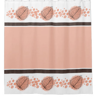 Modern Peach, White and Black Polka Dots and Leaf Shower Curtain