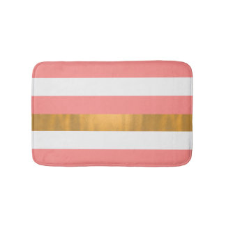Modern Peach White and Gold Striped Bath Mat