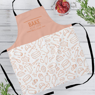 Modern Peach White  Baking Tools Line Pattern Apron