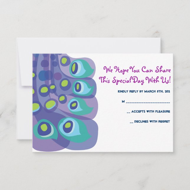 Modern Peacock Bar Bat Mitzvah Reply Card (Front)