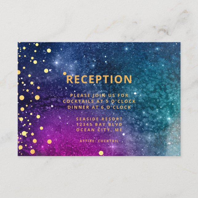 Modern Peacock Blue Gold Watercolor Wedding Enclosure Card (Front)