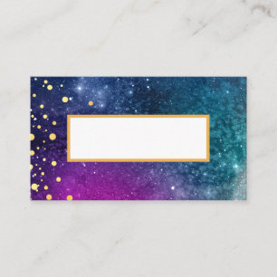 Modern Peacock Blue Gold Watercolor Wedding Place Card